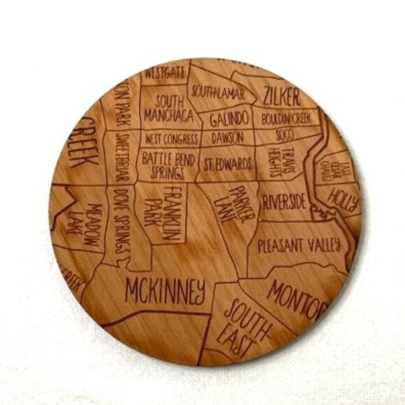 Neighborwoods Wood Coasters Austin Texas Set of 4 Made in USA 3.5" D - Picture 2 of 7